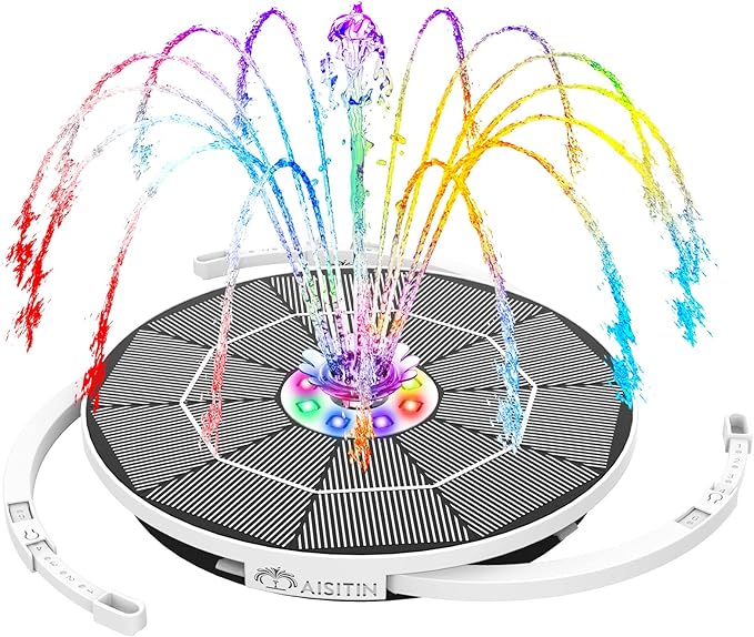 AISITIN Solar Fountain with Lights, 3.5W Solar Water Fountain with 1500mAh Battery Backup & 6 Nozzles, LED Solar Water Pump for Bird Bath, Outdoor, Pond, Pool, Fish Tank & Garden