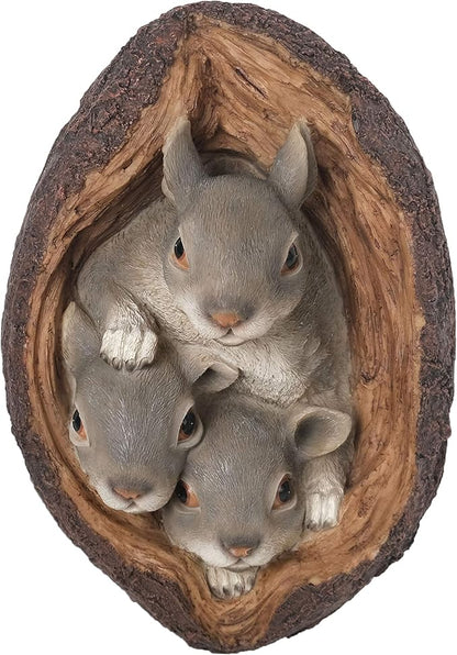 Squirrel Tree Wall Mount 7"x11" - Polyresin Wall Sculpture Ornament for Indoor or Outdoor Decor - Squirrel Tree Faces Animal Garden Decorations