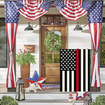 AVOIN colorlife Thin Red Line Firefighters and Fire Services Garden Flag 12x18 Inch Double Sided Outside, American Stars and Stripes Patriotic Yard Outdoor Decoration