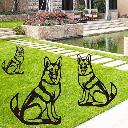 Metal Dog Garden Statue, Outdoor Yard Art Dog Silhouette Decoration Black Garden Stakes for Yard Garden Lawn (B)
