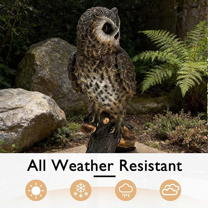 18.98" H x 11.10" L Large Owl Statue for Garden, Outdoor Sculpture, Animal Decor for Yard Porch Entryway Patio Living Room (Large, Owl)