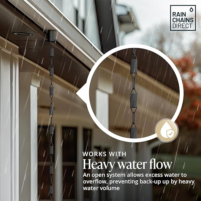 Rain Chains Direct - Manicotti Rain Chain - 8.5 FT - Durable Black Powder-Coated Aluminum - Premium Rain Chains for Gutters
