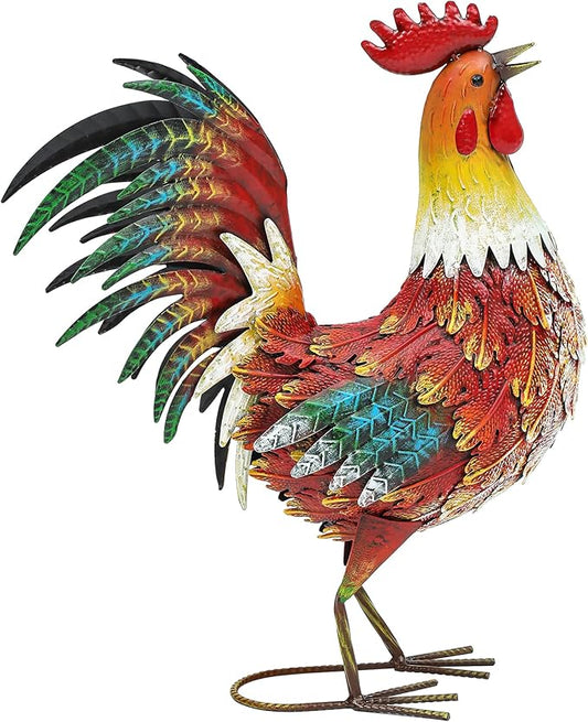 21in Metal Rooster Yard Decor, Outdoor Garden Statues, Metal Chicken Sculpture for Backyard Garden Patio Kitchen Décor
