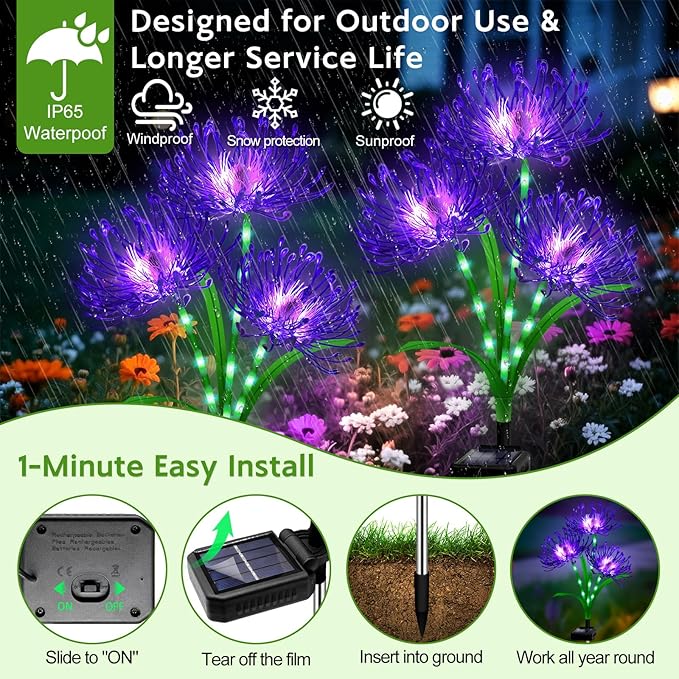 Solar Garden Flower Lights Outdoor, 8 Pack Purple Spider Lily Solar Lights with Glowing Stems, IP65 Waterproof LED Yard Decor for Patio Lawn Pathway,Gift for Women Mom Grandma