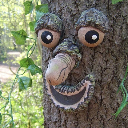 Tree Face Garden Decoration, Old Man Trees Hugger Bark Ghost Yard Art, Trees Decor Outdoor for Halloween Easter (D)