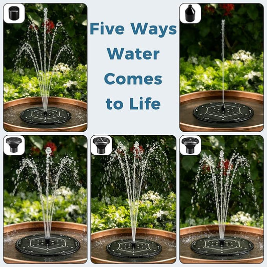Solar Fountain for Bird Bath with Colorful LED Lights, Floating Solar Fountain, 3W Solar Powered Water Fountain Pump with Strong Spray & 5 Nozzles for Garden, Pond, Pool, 36 LED Lights