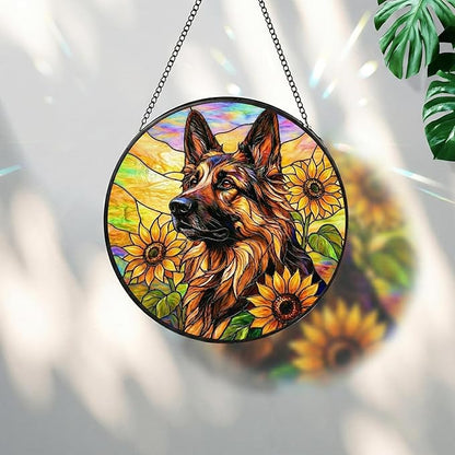 Stained Glass Dog Memorial Suncatcher, German Shepherd_02 Window Hanging,Sympathy Gifts for Pet Loss,7.9 inch/20 cm Home and Garden Decor for Dog Lovers