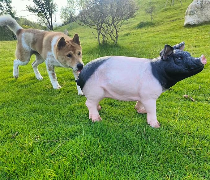 HOUDE Cute Pig Sculpture, 20.08 inches Long, decorates Outdoor Art Gardens, courtyards, lawns, and Indoor Public Spaces Such as Living Rooms and Balconies. (Black)
