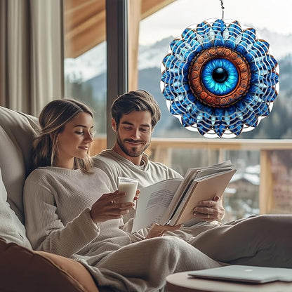 Mandala Eye Wind Spinners Outdoor, Hanging Wind Spinner for Garden Decoration, 8 inch 3D Stainless Steel Metal Wind Sculpture for Indoor/Outdoor Decor