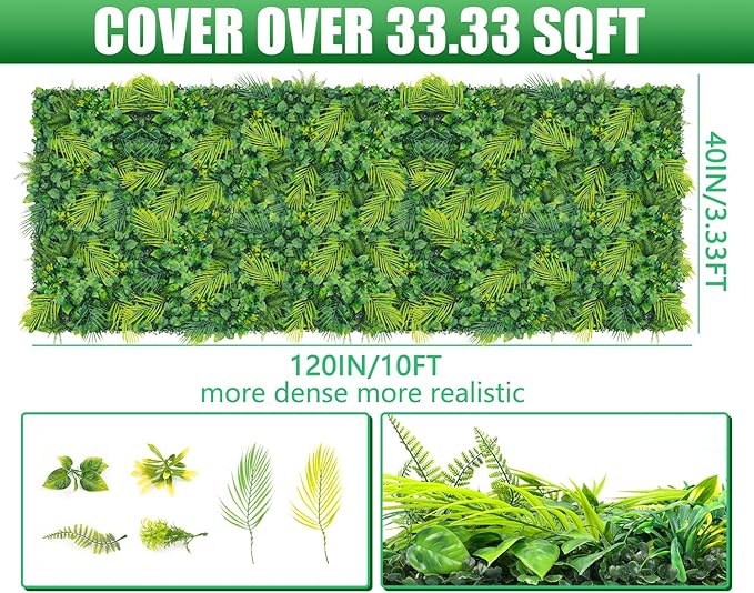 Grooy Artificial Grass Wall 40"x120"(33.33 SQFT), Boxwood Wall Panels UV-Protected Greenery Privacy Hedge Screen for Indoor Outdoor Patio Balcony, Party Garden Fence Decor