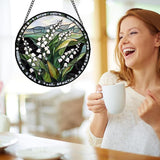 Stained Glass Window Hanging - Elegant White Lily of The Valley Flowers Suncatcher for Doors Garden Terrace Green Sun Catchers Decor Mother's Day Birthday Gifts for Women Men Mom 15 in