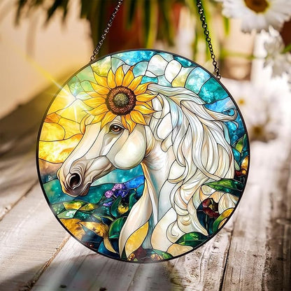 Bimkole Horse Stained Glass Suncatcher Window Hanging - Animals Indoor Window or Doorway Decoration - Handmade Sun Catcher Decor for Garden Home Christmas & Birthday Gifts 7.87x7.87 in