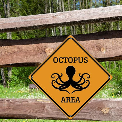 Octopus Crossing Sign Caution OctopusXing Sign Street Sign Wildlife Novelty Road Fence Wall Decor Warning Metal Tin Sign For Indoor Outdoor 10x10in