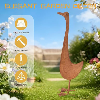 Metal Garden Decor for Outside, Rusty Duck Outdoor Garden Statues,17" Vintage Rustic Duck Figurine Sculptures Yard Art Animal Ornaments Patio Lawn Backyard Decor