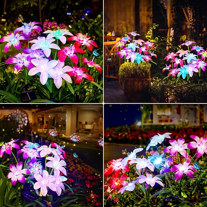 Ahaorigin Solar Garden Lights Outdoor, 8 Pack Blooming Lily Solar Flowers Outdoor Waterproof, 7 Color Changing Bigger Flower Lights for Yard Patio Decor, Gift for Mom