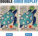 Dyrenson Turtle Beach 28 x 40 House Flag Welcome Summer Double Sided, Tropical Ocean Burlap Garden Yard Decoration Rustic Coastal, Nautical Sea Seasonal Outdoor Décor Decorative Large Flag