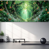 16x7 ft Enchanted Forest Banner for Two Car Garage - Fits Double Garage Door, Magical Sunlight Forest Path with Butterflies Large Backdrop, Garden Yard Sign & Meditation Space