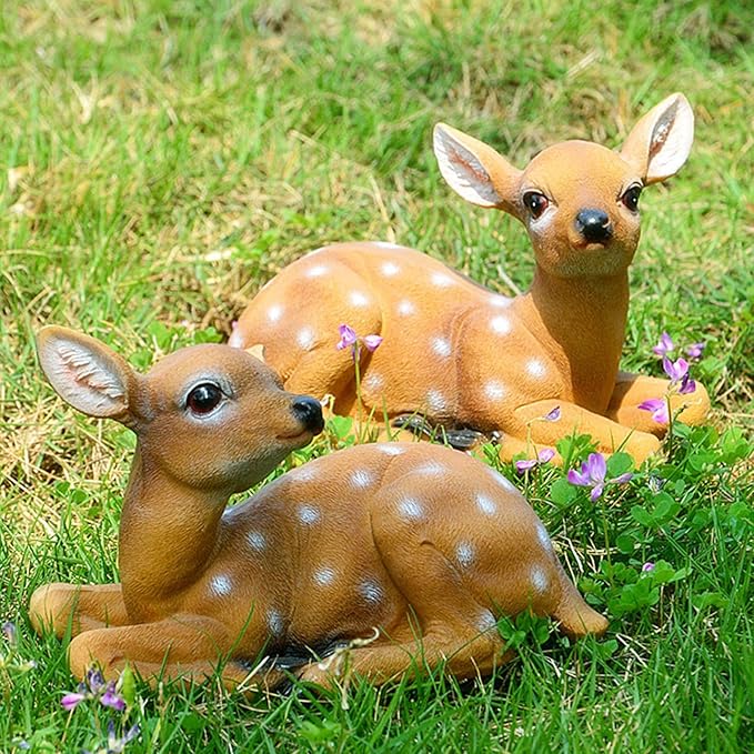Alomejor Sika Deer Sculpture Art Craft Outdoor Garden Decoration Ornaments for Landscape, Garden, Park DecorationDurable ResinSynthetic -6.7x4.5in-2Pcs