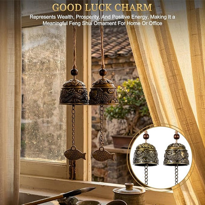 Chuangdi 2 Pcs Fengshui Bell Vintage Dragon Bell Fengshui Wind Chimes Good Luck Hanging Supplies for Home Garden Good Luck Blessing Patio Yard Indoor Outdoor Front Door Decorations (Dragon and Carp)