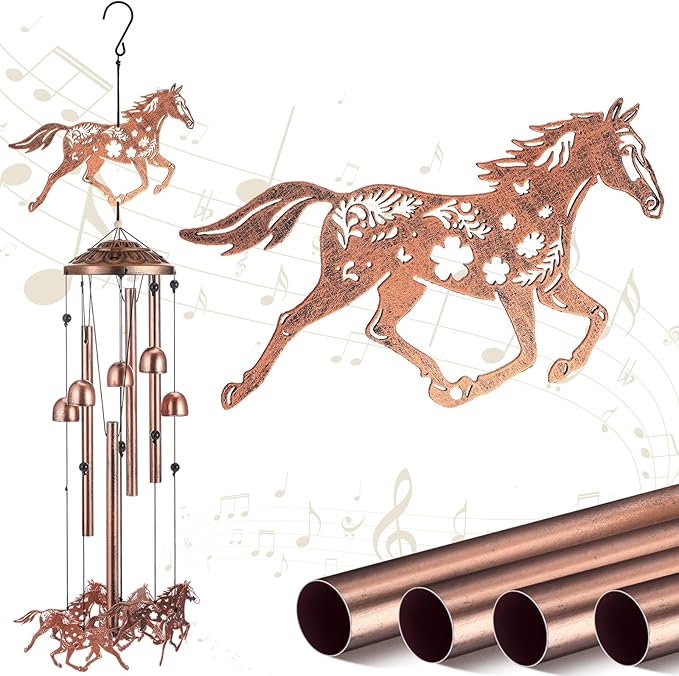 VioraWhite Horses Wind Chimes Outdoor Decorations for Women Men Mom Wife Grandma Birthday Gifts Metal Horses Wind Chimes for Outside Indoors, Lawn, Patio, Home, Porch, Yard Decor, Garden Decor