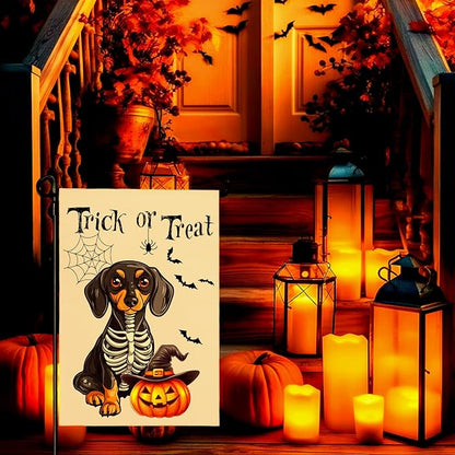 Halloween Garden Flags Trick or Treat Ghost Dog Yard Flag for Outside Decor Pumpkin Bat Spider Web Garden Flag Holiday Rottweiler Skeleton House Banner Outdoor Decoration for Home 12 x 18 Inch