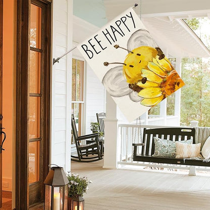 AVOIN colorlife Summer Bee Happy House Flag 28x40 Inch Double Sided Outside, Sunflower Party Holiday Burlap Yard Outdoor Decoration