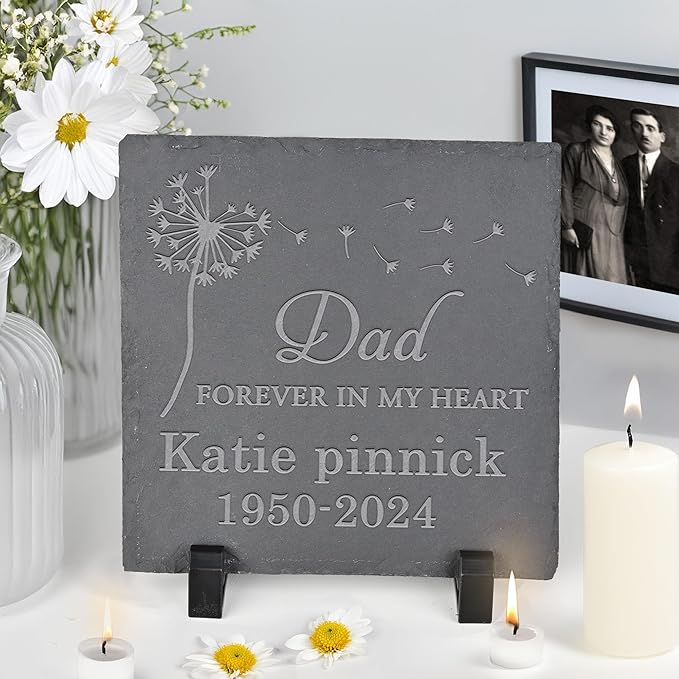 Personalized Memorial Stone Memorial Garden Stone - Sympathy Gifts for Loss of Dad, Mom or Loved One - Bereavement, Remembrance and Condolence Gift - Forever in My Heart Square
