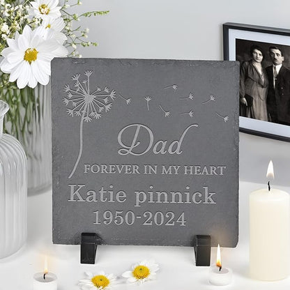 Personalized Memorial Stone Memorial Garden Stone - Sympathy Gifts for Loss of Dad, Mom or Loved One - Bereavement, Remembrance and Condolence Gift - Forever in My Heart Square