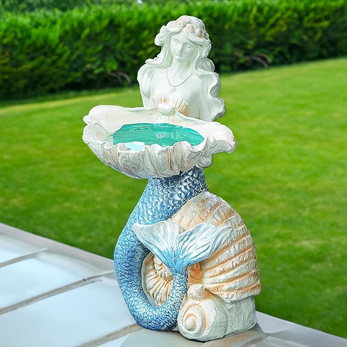 Teaeeno Outdoor Mermaid Decor Garden Statues with Solar Lights,Art Mermaid Figurine,Mermaid Decor for Home,Solar Lawn Ornament,Animal Solar Outdoor Decor,Solar Lamp Decor for Patio Decor Waterproof