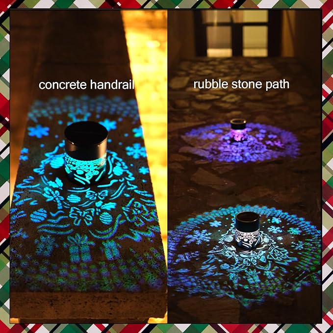 2 Pack Easter Decorations Christmas Solar Lantern Color Changing Tree Theme Solar Lights - Metal Deck Step Ground Path Wall Fence Lights for Patio Walkway Backyard Yard Decor Easter Gifts for Women