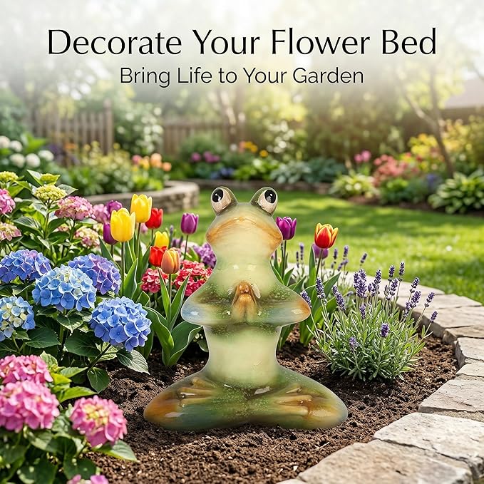 Topadorn Ceramic Yoga Frog Statue, Frog Sitting Sculptures for Office, Garden Decorative Ornaments