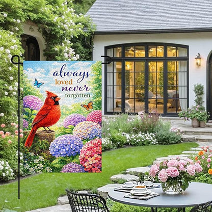 IVN Spring Summer Garden Flag 12x18 Inch Double Sided Burlap Red Cardinal Hydrangea Garden Quote Design Small Outdoor Yard Flag Holiday for Porch Lawn Patio Decor