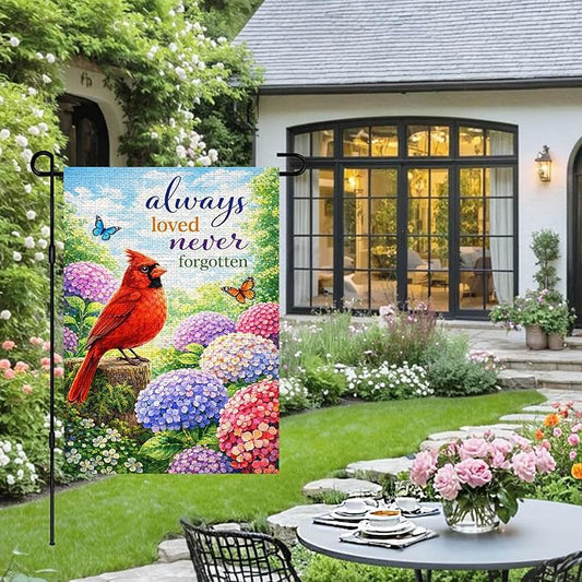 IVN Spring Summer Garden Flag 12x18 Inch Double Sided Burlap Red Cardinal Hydrangea Garden Quote Design Small Outdoor Yard Flag Holiday for Porch Lawn Patio Decor