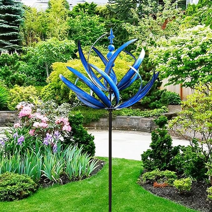 Large Outdoor Metal Wind Spinners,Garden Metal Wind Sculpture,Wind Spinners for Yard Garden,Unique and Magical Metals Windmill Outdoor Wind Spinner,360° Swivel Wind Sculpture Yard Art,Durable (Blue)