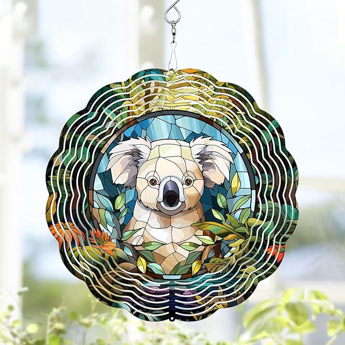 Koala Wind Spinner, Koala Stained Glass Wind Spinner, Wind Sculpture Koala Wind Spinners for Garden Patio Yard Decor