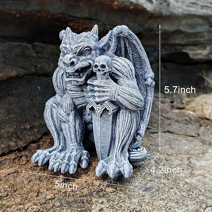 Gargoyle Sculpture Figurine,Gothic Stone Decor Statue,Indoor Patio Yard Lawn Porch Decor, Gothic Sculpture Ornament