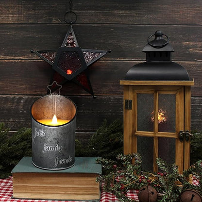 CVHOMEDECO. Vintage Galvanized Can Flameless LED Candle, Real Wax in Antique Galvanized Jar FFF Flickering Candle with Remote Control for Tabletop Wall Decor. H 8 Inch, Gray