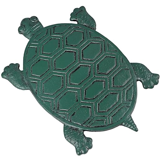 Tortoise Stepping Stone, Cast Iron Turtle Paver, Decorative Garden Flagstone for Lawn, Yard, Walkway, Flower Bed (Green)