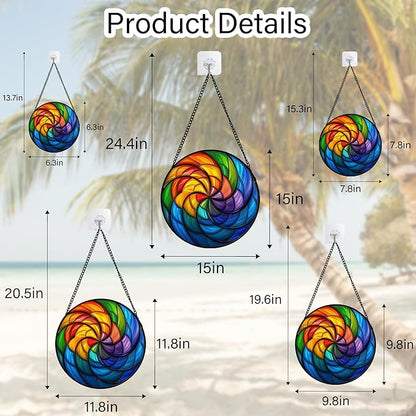 Stained Glass Window Hanging Rainbow Colored Abstract Vortex Large 15" - Suncatcher Door Garden Sun Catcher Home Decor Birthday Christmas for Woman Nana Friend Men