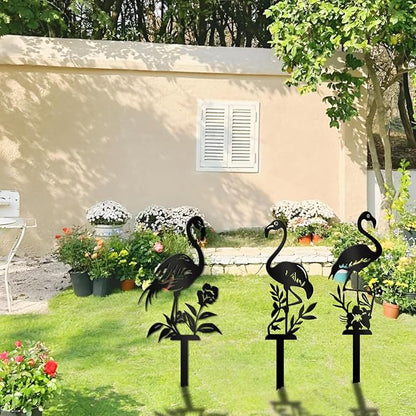 Metal Garden Stake Decor, Acrylic 2D Garden Decoration, Garden Accessories for Outdoor Indoor Yard Lawn Pot Plants (3PCS-Black)