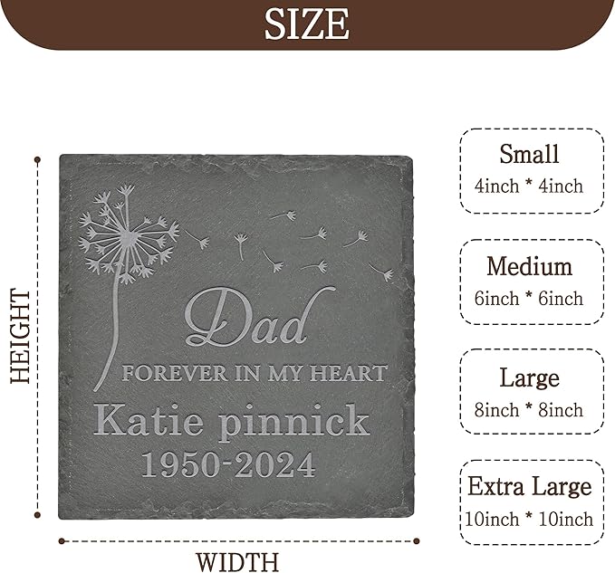 Personalized Memorial Stone Memorial Garden Stone - Sympathy Gifts for Loss of Dad, Mom or Loved One - Bereavement, Remembrance and Condolence Gift - Forever in My Heart Square