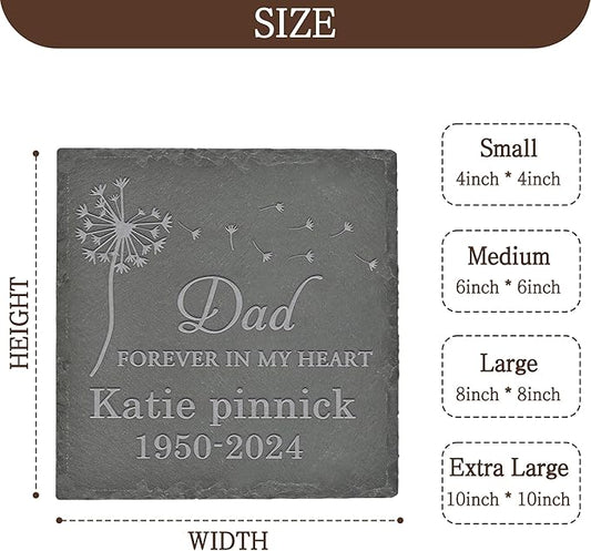 Personalized Memorial Stone Memorial Garden Stone - Sympathy Gifts for Loss of Dad, Mom or Loved One - Bereavement, Remembrance and Condolence Gift - Forever in My Heart Square