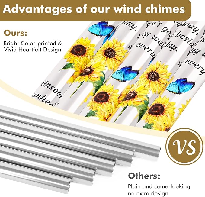 Sympathy Gift Memorial Wind Chimes - Windchime in Loving Memory of Loved One, Bereavement Gifts for Loss of Mom/Dad, Condolences Grief Remembrance Funeral Grieving, Sunflower