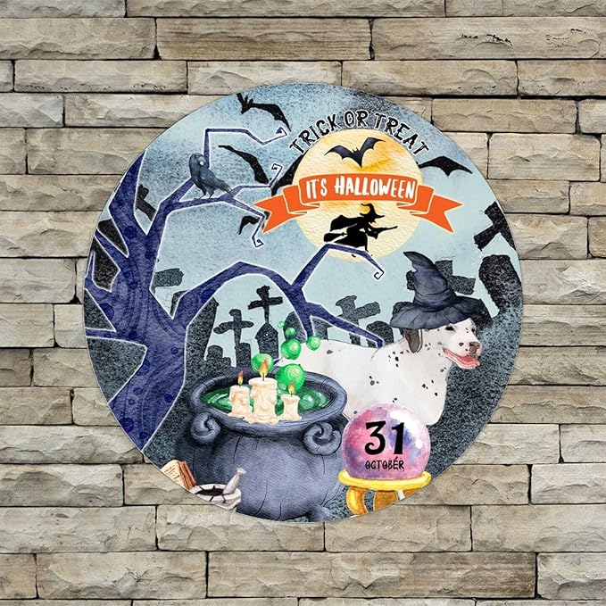 Retro Metal Sign 12"x12",Happy Halloween Scary Night Grave Witch Bats Trick Or Treat Dog Aluminum Tin Metal Sign for Home Living Room Bedroom Garden Farm Patio Decor Wall Art Poster