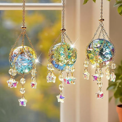 H&D HYALINE & DORA 3 Pcs Crystal Suncatchers with 40mm Ice Cracked Ball Window Hanging Decor for Healing Yoga Meditation