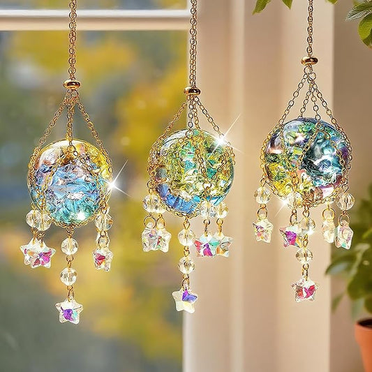 H&D HYALINE & DORA 3 Pcs Crystal Suncatchers with 40mm Ice Cracked Ball Window Hanging Decor for Healing Yoga Meditation