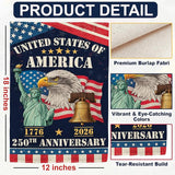 250th Anniversary America USA Garden Flag for Outside, Eagle Liberty Bell Statue of Liberty 1776-2026 Patriotic Double-Sided Waterproof Yard Flag 12x18 Inch for 4th of July Memorial Day Decor