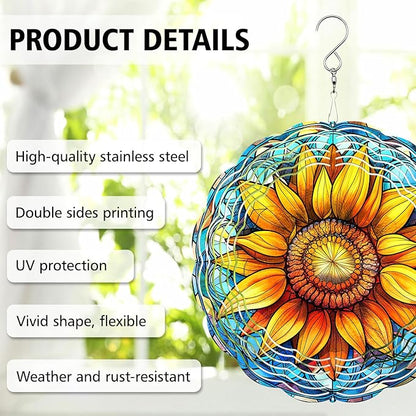 Sunflower Wind Spinner, Sunflower Stained Glass Wind Spinner, Wind Sculpture Sunflower Wind Spinners for Garden Patio Yard Decor