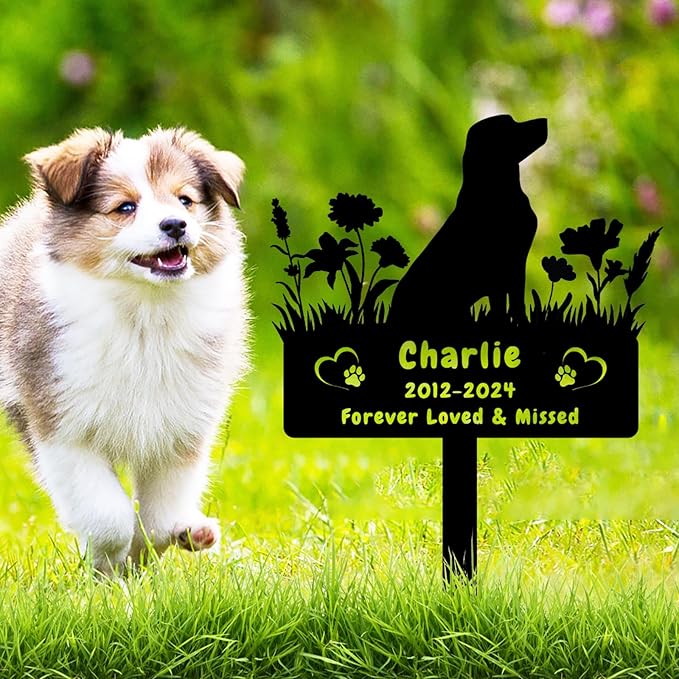 Custom Labrador Dog Memorial Grave Marker,Personalized Dog Memorial Garden Stake,Flora Dog Plaque Burial Stake Engraved Sign,Sympathy Grave Stake for Loss of Dog,Pet Memorial Statue Headstone Labrador