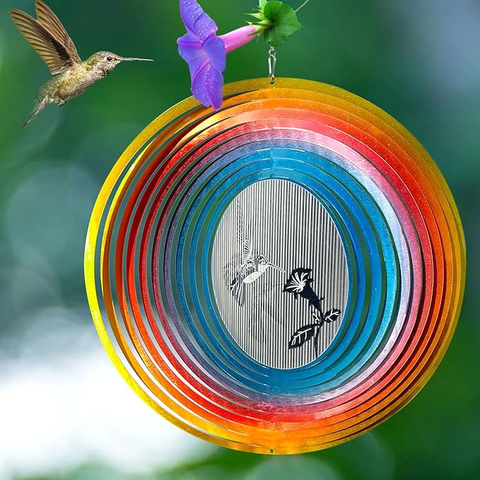 Aoedelyart 3D Animations Hummingbird Wind Spinner for Yard and Garden,12In Metal Wind Spinners Hummingbird Gift for Women Mom Grandma Wife,Outdoor Garden Decor Hanging Kinetic Yard Art Wind Sculpture